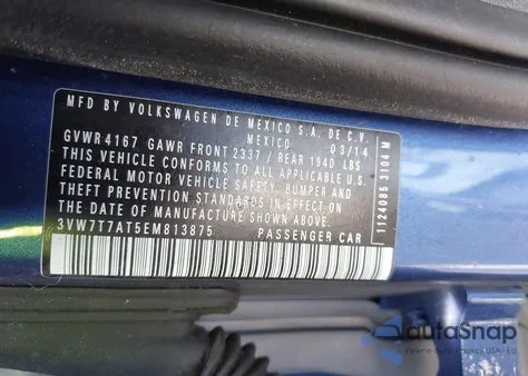 2014 Volkswagen Beetle 2.0T R-Line из США, поврежденный, VIN 3VW7T7AT5EM813875